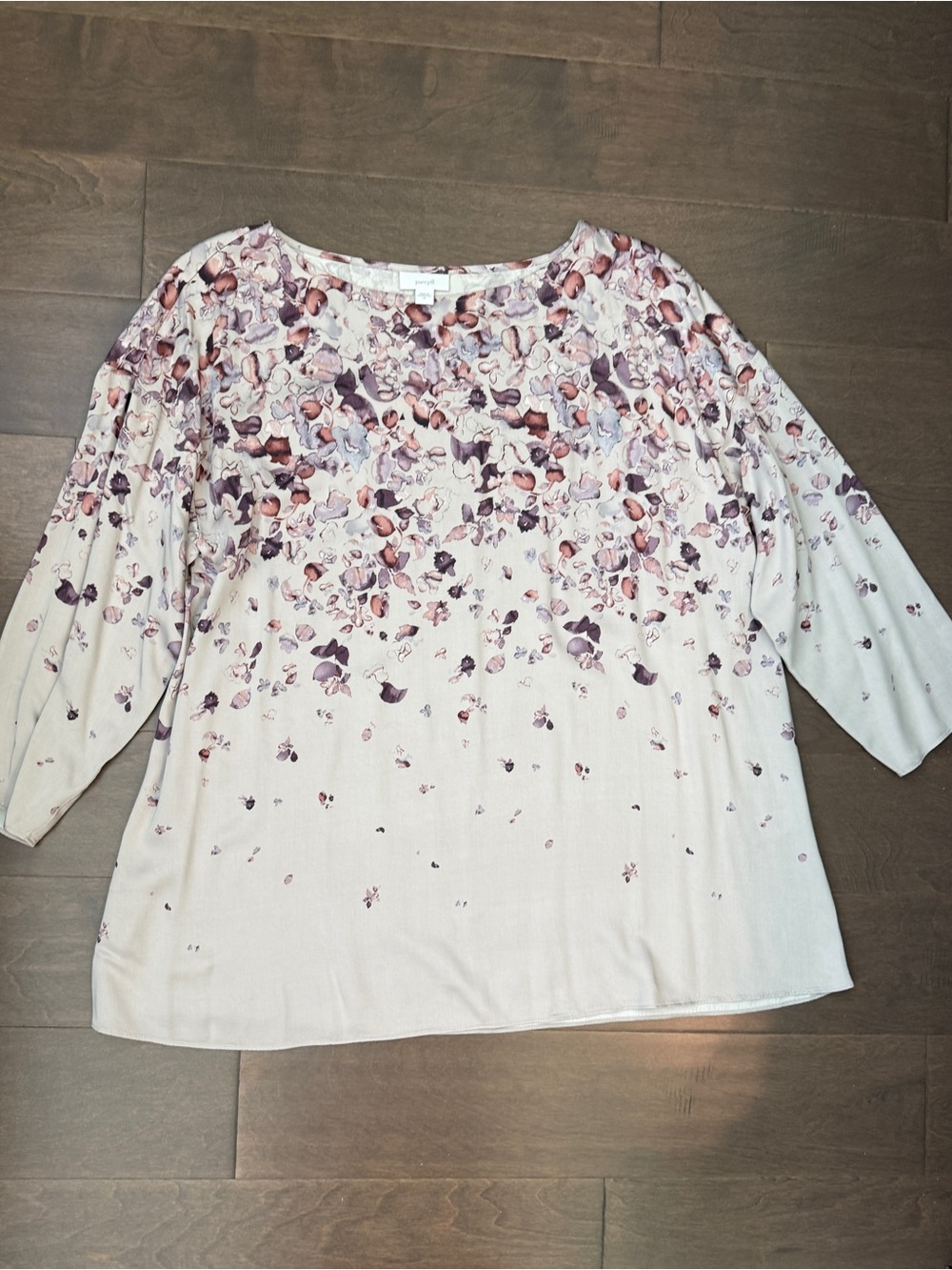 J. Jill Ivory Pure Jill Purple Pink Floral Print Top 3/4 Sleeves Excellent M
